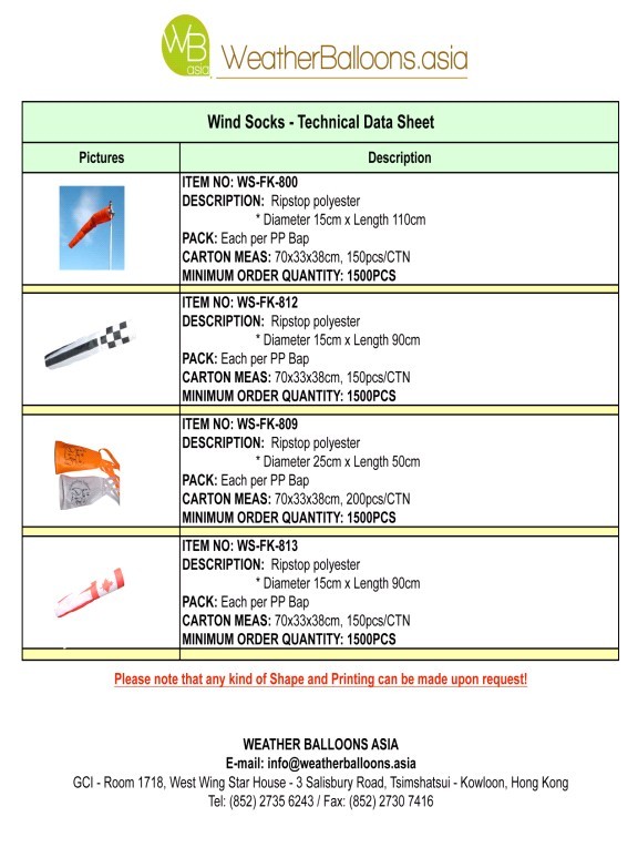 Wind Socks Technical Data Sheet 